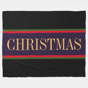 Bold Purple Black Red Green CHRISTMAS Stripes Fleece Blanket