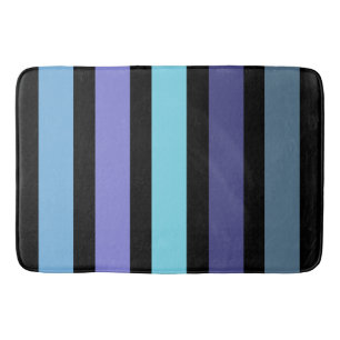 Bold Purple Blue Aqua Black Colourful Stripes Bath Mat