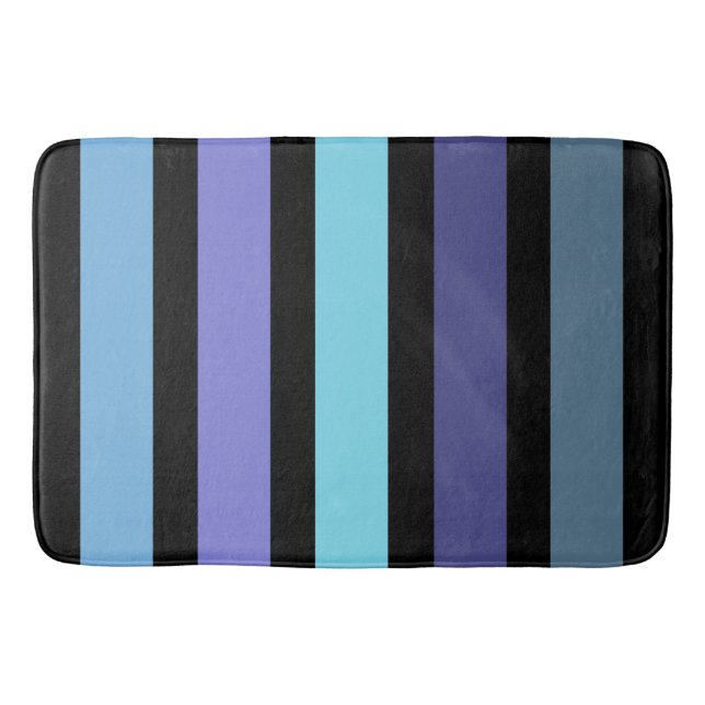 Bold Purple Blue Aqua Black Colourful Stripes Bath Mat (Front)
