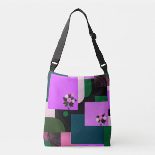 Bold Purple Botanical Geometry Crossbody Bag