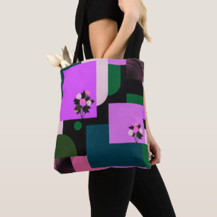 Bold Purple Botanical Geometry Tote Bag