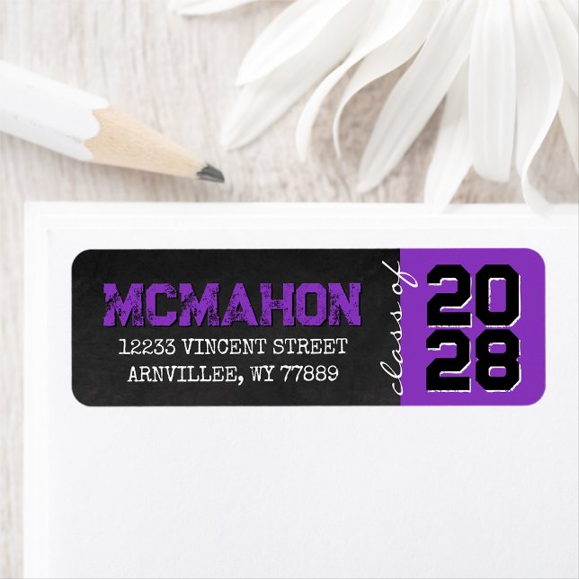 Bold Purple Chalkboard Grad Return Address (Matching Envelopes, Return Address Labels & Envelope Seals)