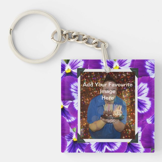 Bold Purple Fairy Pansies, Photo Frame  Keychain (Front)