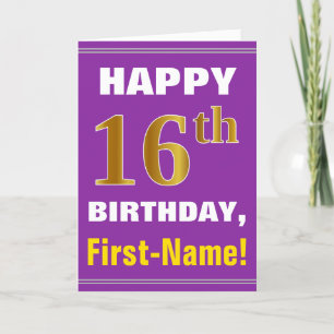 Bold, Purple, Faux Gold 16th Birthday w/ Name Card