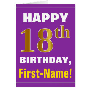 Bold, Purple, Faux Gold 18th Birthday w/ Name Card