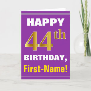 Bold, Purple, Faux Gold 44th Birthday w/ Name Card