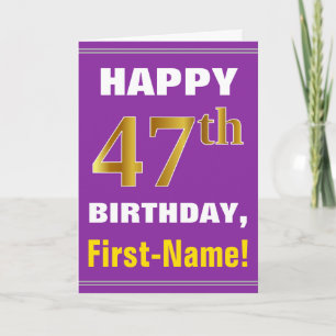 Bold, Purple, Faux Gold 47th Birthday w/ Name Card