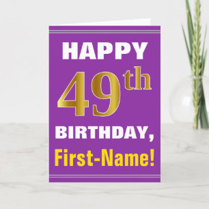 Bold, Purple, Faux Gold 49th Birthday w/ Name Card