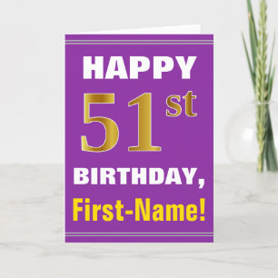Bold, Purple, Faux Gold 51st Birthday w/ Name Card