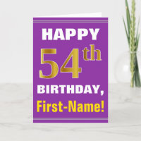 Bold, Purple, Faux Gold 54th Birthday w/ Name Card