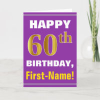 Bold, Purple, Faux Gold 60th Birthday w/ Name Card