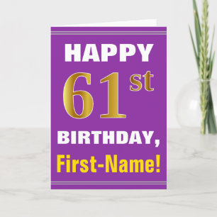 Bold, Purple, Faux Gold 61st Birthday w/ Name Card