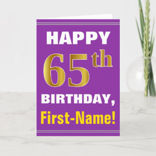 Bold, Purple, Faux Gold 65th Birthday w/ Name Card