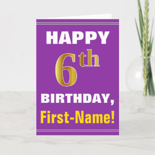 Bold, Purple, Faux Gold 6th Birthday w/ Name Card