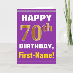 Bold, Purple, Faux Gold 70th Birthday w/ Name Card