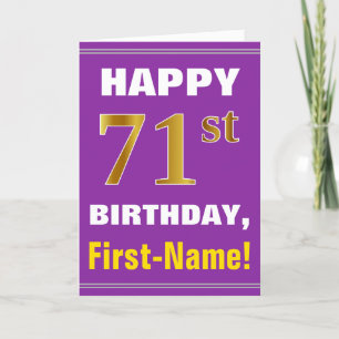 Bold, Purple, Faux Gold 71st Birthday w/ Name Card
