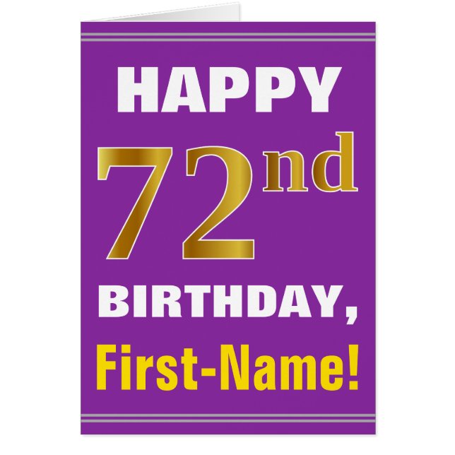 Bold, Purple, Faux Gold 72e anniversaire avec cart (Devant)
