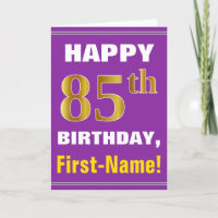 Bold, Purple, Faux Gold 85th Birthday w/ Name Card