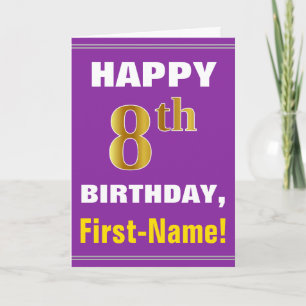 Bold, Purple, Faux Gold 8th Birthday w/ Name Card