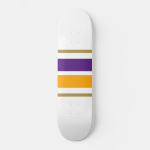 Bold Purple Golden Yellow Racing Stripes On White Skateboard