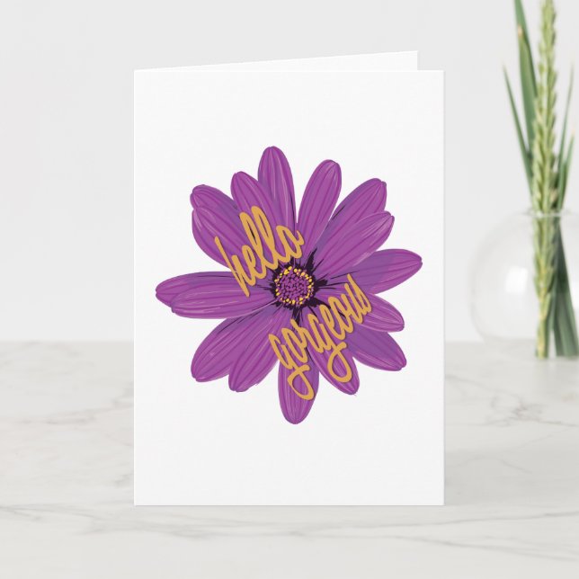 Bold Purple Orange Flower Hello Gorgeous Card (Front)