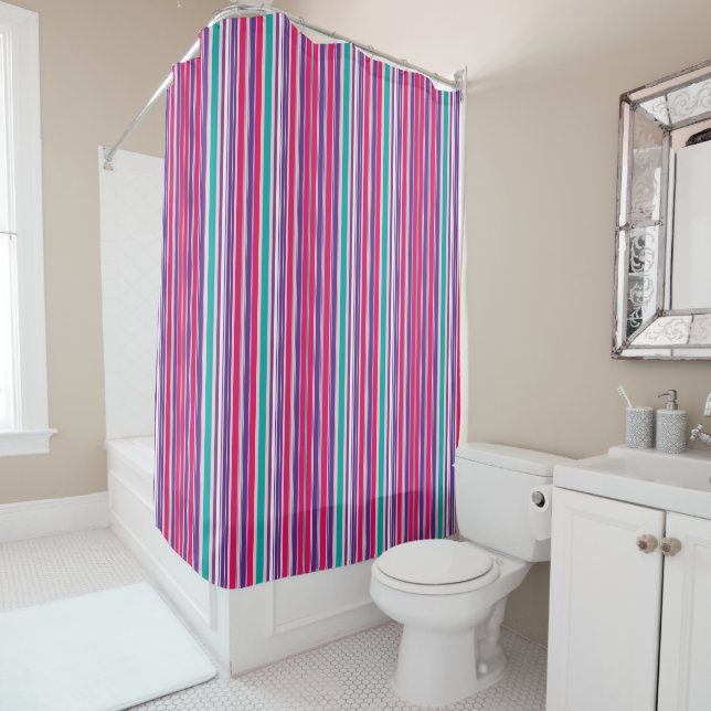 Bold Purple, Pink and Turquoise Vertical Stripes (In Situ)