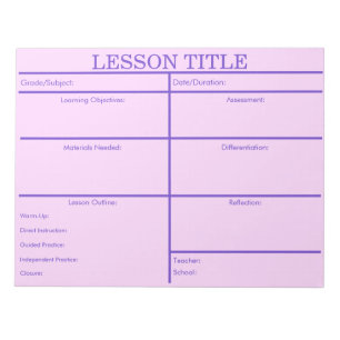 Bold Purple Retro Lesson Planner for Teachers Notepad