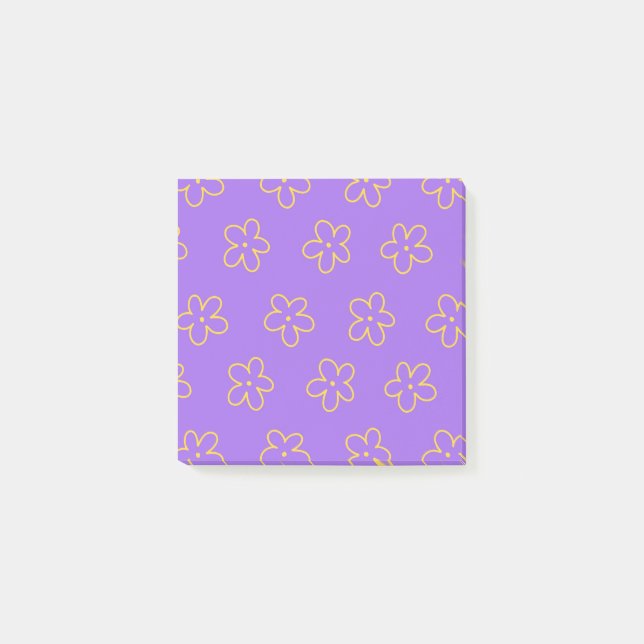 Bold Purple Whimsical Flower Pattern Feminine Post-it Notes (Front)