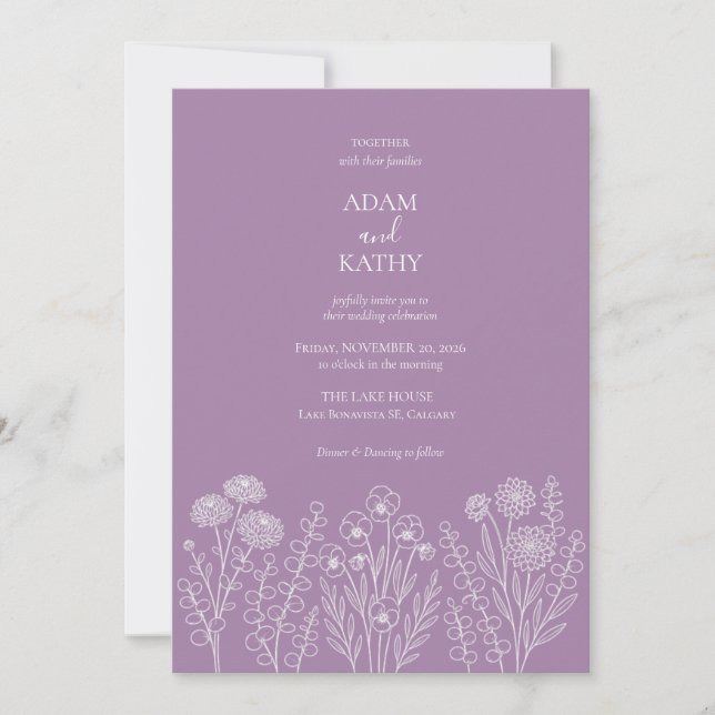 Bold Purple Wildflower Wedding Invitation (Front)