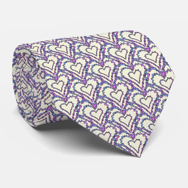 Bold Rainbow Abstract Heart Pattern Tie (Rolled)