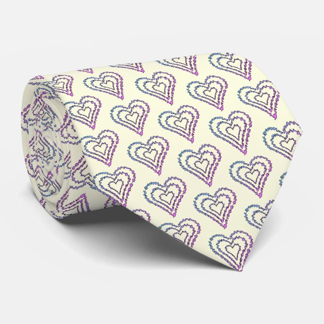 Bold Rainbow Abstract Heart Pattern Tie (Rolled)