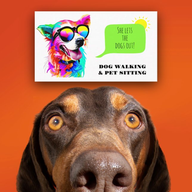 Bold Rainbow Dog Walker Pet Sitter Business Card (Creator Uploaded)