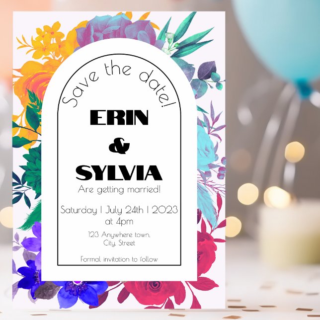 Bold Rainbow Floral Wedding  Save The Date (Creator Uploaded)