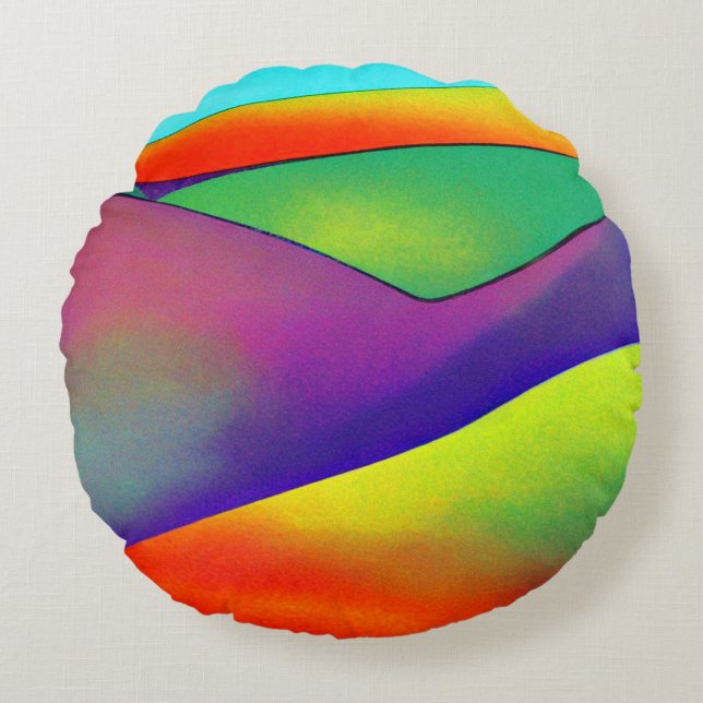Bold Rainbow Hills Round Pillow (Front)