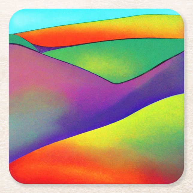 Bold Rainbow Hills Square Paper Coaster (Front)