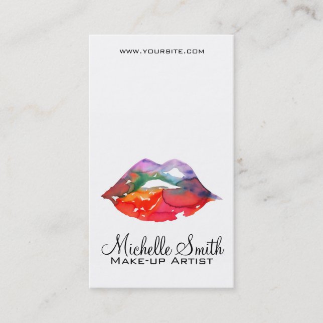 Bold Rainbow Lips Watercolor Drawing Beauty Makeup Business Card (Front)