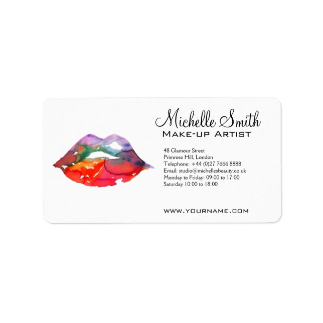 Bold Rainbow Lips Watercolor Drawing Beauty Makeup Label (Front)