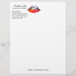 Bold Rainbow Lips Watercolor Drawing Beauty Makeup Letterhead