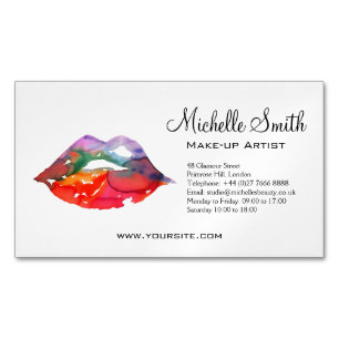 Bold Rainbow Lips Watercolor Drawing Beauty Makeup Magnetic Business Card