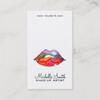 Bold Rainbow Lips Watercolor Drawing Makeup QR Business Card