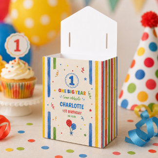 Bold Rainbow One Big Year 1st Birthday party Favor Box