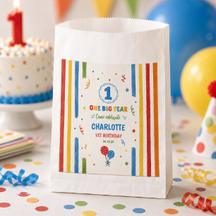 Bold Rainbow One Big Year 1st Birthday party Favour Bag