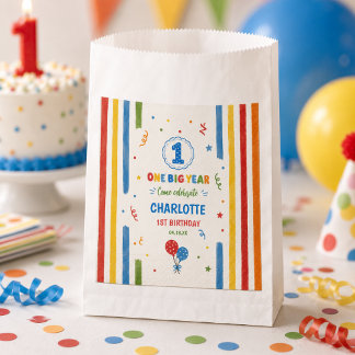 Bold Rainbow One Big Year 1st Birthday party Favour Bag
