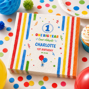 Bold Rainbow One Big Year 1st Birthday party Napkin