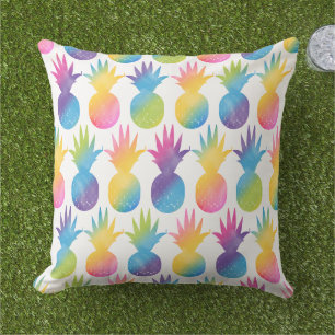 Bold Rainbow Pineapple Pattern Tropical Outdoor Pillow