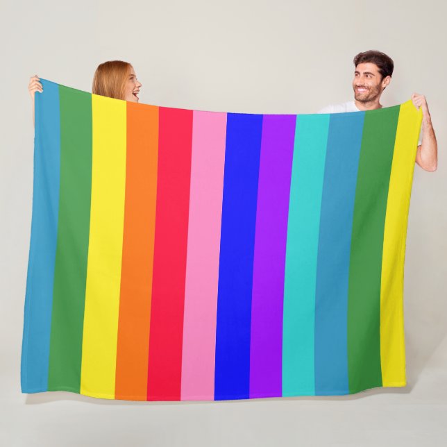 Bold Rainbow Stripes fleece blanket (In Situ)