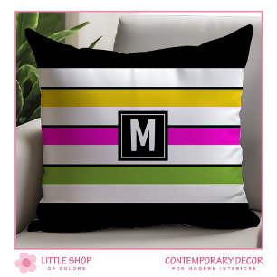 Bold Rainbow Stripes Monogram Throw Pillow