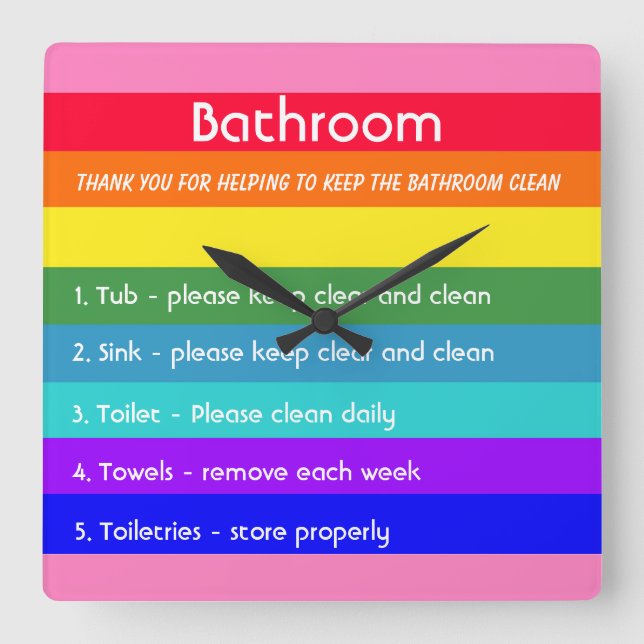 Bold Rainbow Stripes Square Wall Clock (Front)