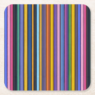 Bold Rainbow Vertical Stripes Square Paper Coaster