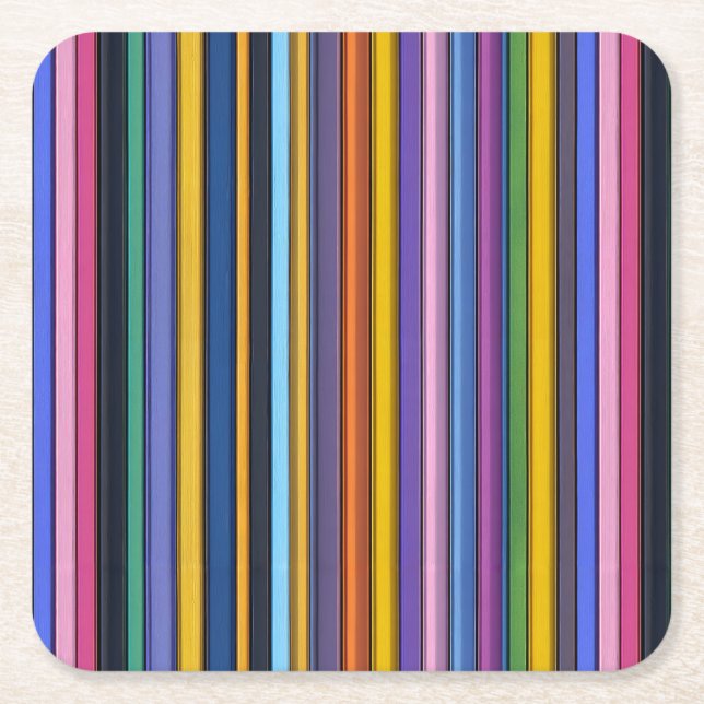Bold Rainbow Vertical Stripes Square Paper Coaster (Front)